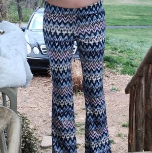 Blue Chevron Patterned Silky Soft Flared Pants